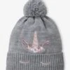 Bonnet Brodé Licorne Fille En Maille Gris Chiné - Vertbaudet