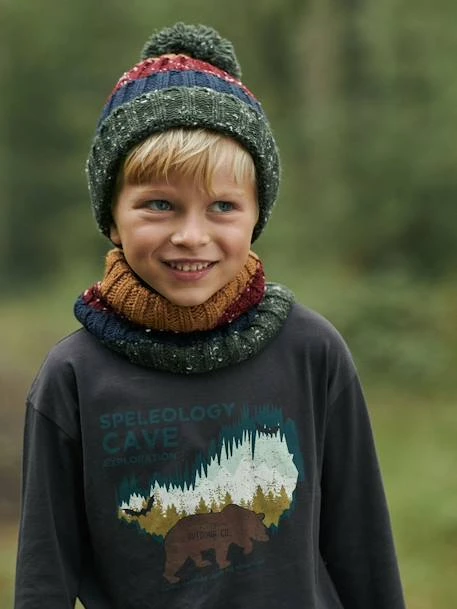 Bonnet Garçon En Maille Bandes Colorées Vert - Vertbaudet 2 Bonnet Garçon En Maille Bandes Colorées Vert - Vertbaudet – Image 2
