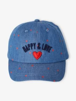 Casquette Fille Imprimée Cœurs Et Message Happy & Love Chambray - Vertbaudet -Magasin De Vêtements Pour Bé Soldes casquette fille imprimee coeurs et message happy love 2