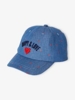 Casquette Fille Imprimée Cœurs Et Message Happy & Love Chambray - Vertbaudet