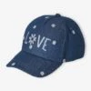 Casquette Fille "love" En Denim Brodé Bleu Jean - Vertbaudet