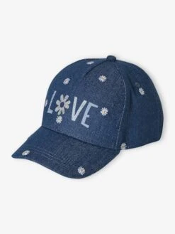 Casquette Fille "love" En Denim Brodé Bleu Jean - Vertbaudet