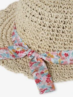 Chapeau Aspect Paille Effet Crochet Avec Ruban Imprimé Fille Sable - Vertbaudet -Magasin De Vêtements Pour Bé Soldes chapeau aspect paille effet crochet avec ruban imprime fille 2