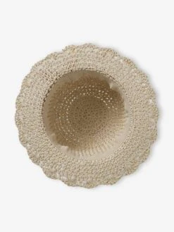 Chapeau Aspect Paille Effet Crochet Avec Ruban Imprimé Fille Sable - Vertbaudet -Magasin De Vêtements Pour Bé Soldes chapeau aspect paille effet crochet avec ruban imprime fille 3