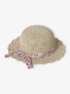 Chapeau Aspect Paille Effet Crochet Avec Ruban Imprimé Fille Sable - Vertbaudet -Magasin De Vêtements Pour Bé Soldes chapeau aspect paille effet crochet avec ruban imprime fille 4