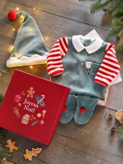 Coffret Cadeau De Noël Bébé Mixte Pyjama + Bonnet Joyeux Lutin Vert Sapin - Vertbaudet