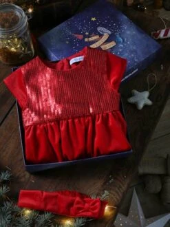 Coffret De Noël Bébé Robe à Sequins Et Bandeau Assorti Rouge - Vertbaudet