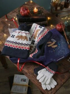 Coffret Noël Garçon Bonnet + Snood + Gants Ours Bleu Nuit - Vertbaudet