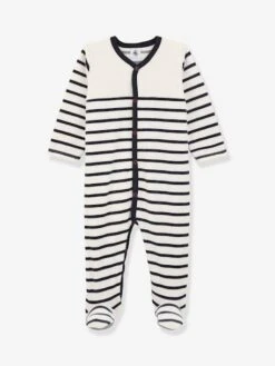 Dors-bien Bébé Rayé En Velours PETIT BATEAU Blanc Rayé Marine - Petit Bateau