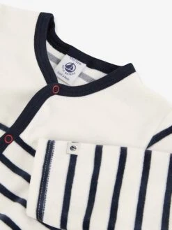 Dors-bien Bébé Rayé En Velours PETIT BATEAU Blanc Rayé Marine - Petit Bateau -Magasin De Vêtements Pour Bé Soldes dors bien bebe raye en velours petit bateau 3