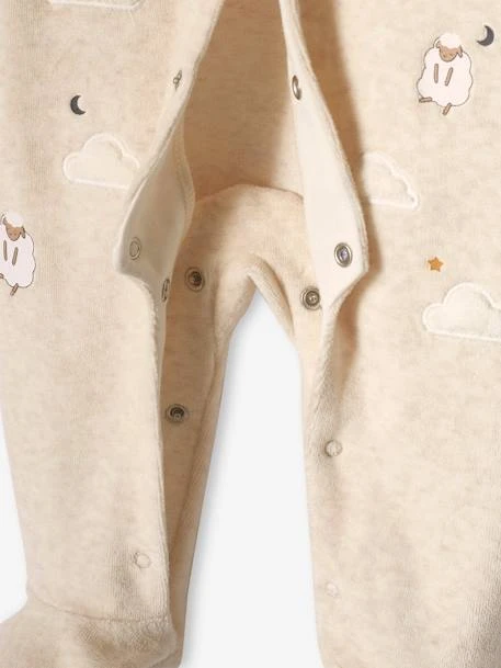 Dors-bien En Velours Bébé Ouverture Devant Beige Chiné - Vertbaudet 4 Dors-bien En Velours Bébé Ouverture Devant Beige Chiné - Vertbaudet – Image 4