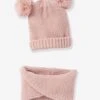 Ensemble Bonnet à Pompons Et Snood Croisé Fille Blush Foncé - Vertbaudet