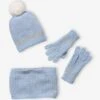 Ensemble Bonnet + Snood + Gants Maille Chenille Fille Bleu Clair - Vertbaudet