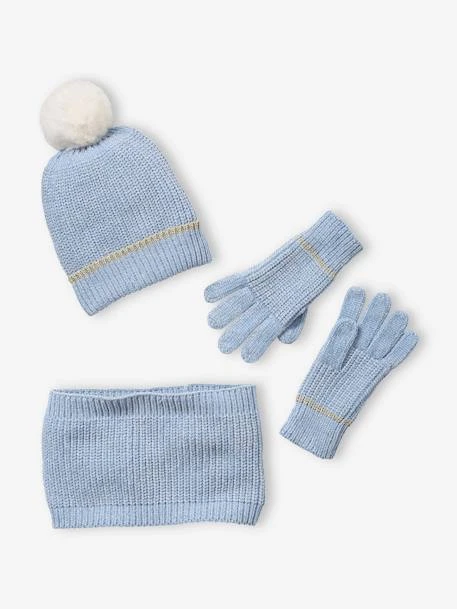 Ensemble Bonnet + Snood + Gants Maille Chenille Fille Bleu Clair - Vertbaudet 1 Ensemble Bonnet + Snood + Gants Maille Chenille Fille Bleu Clair - Vertbaudet