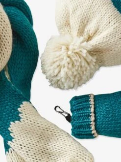Ensemble Fille Bonnet + écharpe + Moufles/mitaines Bleu - Vertbaudet -Magasin De Vêtements Pour Bé Soldes ensemble fille bonnet echarpe mouflesmitaines 2