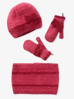 Ensemble Fille Bonnet + Foulard + Gants Framboise - Vertbaudet