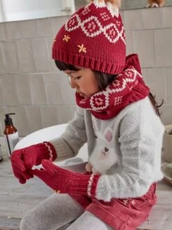 Ensemble Fille Bonnet + Snood + Gants Jacquard Framboise - Vertbaudet -Magasin De Vêtements Pour Bé Soldes ensemble fille bonnet snood gants jacquard 11