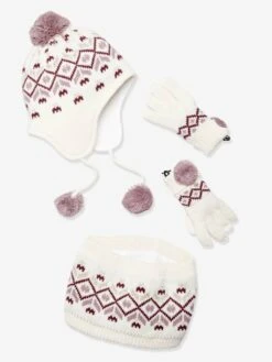 Ensemble Fille Bonnet + Snood + Gants Jacquard écru - Vertbaudet -Magasin De Vêtements Pour Bé Soldes ensemble fille bonnet snood gants jacquard 2