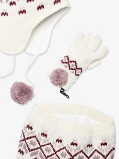 Ensemble Fille Bonnet + Snood + Gants Jacquard écru - Vertbaudet -Magasin De Vêtements Pour Bé Soldes ensemble fille bonnet snood gants jacquard 3