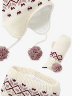 Ensemble Fille Bonnet + Snood + Gants Jacquard écru - Vertbaudet -Magasin De Vêtements Pour Bé Soldes ensemble fille bonnet snood gants jacquard 4