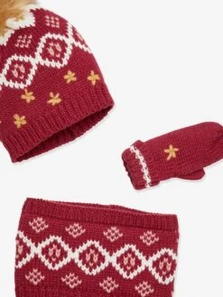 Ensemble Fille Bonnet + Snood + Gants Jacquard Framboise - Vertbaudet -Magasin De Vêtements Pour Bé Soldes ensemble fille bonnet snood gants jacquard 8