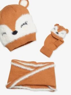 Ensemble Fille Bonnet + Snood + Mitaines Ours Beige - Vertbaudet -Magasin De Vêtements Pour Bé Soldes ensemble fille bonnet snood mitaines ours 2