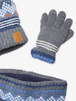 Ensemble Garçon Bonnet + Snood + Gants Bleu Chiné - Vertbaudet -Magasin De Vêtements Pour Bé Soldes ensemble garcon bonnet snood gants 4