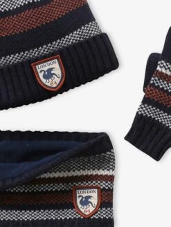 Ensemble Garçon Bonnet + Snood + Gants Rayés Marine - Vertbaudet -Magasin De Vêtements Pour Bé Soldes ensemble garcon bonnet snood gants rayes 4