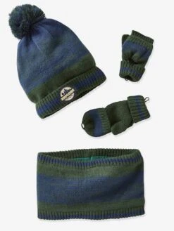 Ensemble Garçon Bonnet + Snood + Moufles/mitaines Vert - Vertbaudet -Magasin De Vêtements Pour Bé Soldes ensemble garcon bonnet snood mouflesmitaines 2