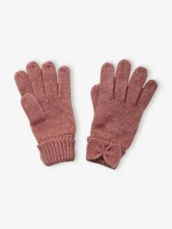 Gants Fille En Maille Avec Noeuds Bois De Rose - Vertbaudet