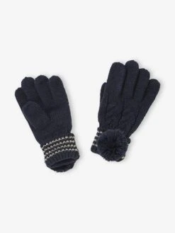 Gants Fille En Maille Torsadée Encre - Vertbaudet