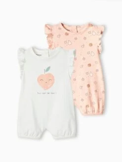 Lot De 2 Combishorts "fruits" Bébé Rose Pâle - Vertbaudet
