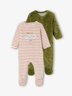 Lot De 2 Dors-bien Bébé Garçon "forêt" En Velours Lot Kaki - Vertbaudet
