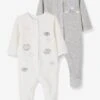 Lot De 2 Pyjamas Bébé En Velours Ouverture Naissance Nuage Lot Ivoire - Vertbaudet