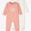 Lot De 2 Pyjamas Bébé Ouverture Naissance En Coton Bio Bois De Rose Foncé - Vertbaudet