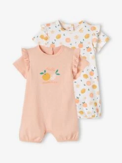 Lot De 2 Pyjamas Combishort Bébé Fille Ouverture Dos Lot Rose Pâle - Vertbaudet