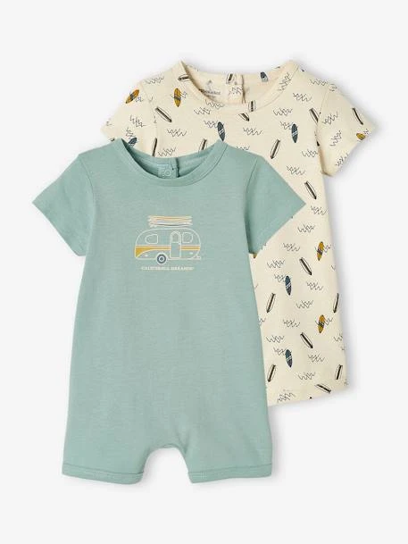 Lot De 2 Pyjamas Combishort Bébé Garçon Ouverture Dos Lot Vert Céladon - Vertbaudet 1 Lot De 2 Pyjamas Combishort Bébé Garçon Ouverture Dos Lot Vert Céladon - Vertbaudet