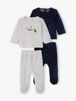 Lot De 2 Pyjamas En Velours Bébé Garçon Motifs Planètes Phosphorescents Lot Encre - Vertbaudet