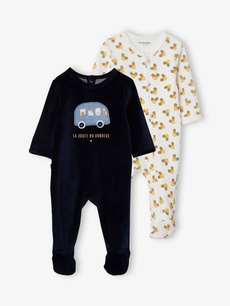 Lot De 2 Pyjamas "en Voiture" En Velours Bébé Garçon Ouverture Zippée Lot Encre - Vertbaudet 1 Lot De 2 Pyjamas "en Voiture" En Velours Bébé Garçon Ouverture Zippée Lot Encre - Vertbaudet