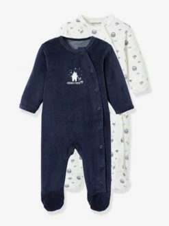 Lot De 2 Pyjamas "Frissons D'hiver" Bébé En Velours Lot Encre - Vertbaudet