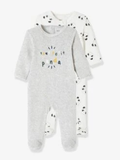 Lot De 2 Pyjamas "Pandas" Bébé Ouverture Dos En Velours Lot Ivoire - Vertbaudet