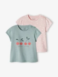 Lot De 2 T-shirts Basics Bébé Manches Courtes Bleu Grisé - Vertbaudet