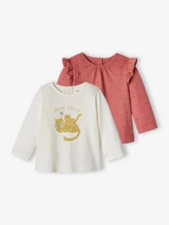 Lot De 2 T-shirts Basics Bébé Manches Longues Rose Poudré - Vertbaudet