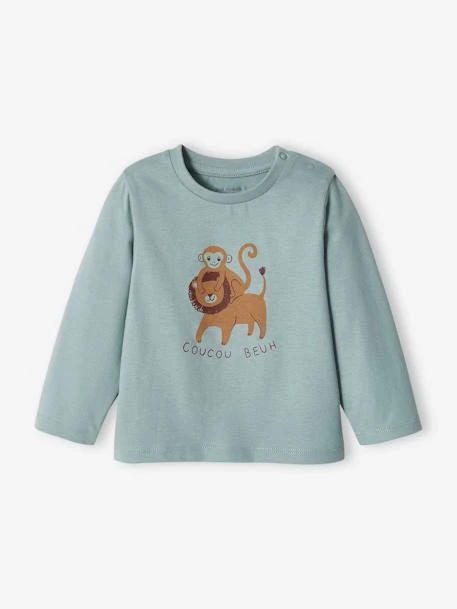 Lot De 2 T-shirts Basics Bébé Motif Animal Et Rayé Bleu Grisé - Vertbaudet 2 Lot De 2 T-shirts Basics Bébé Motif Animal Et Rayé Bleu Grisé - Vertbaudet – Image 2