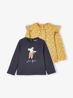 Lot De 2 T-shirts Bébé Manches Longues "lovely" BASICS Lot Ivoire - Vertbaudet