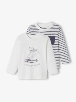 Lot De 2 T-shirts Bébé Motif Animal Et Rayé BASICS Lot Ivoire - Vertbaudet