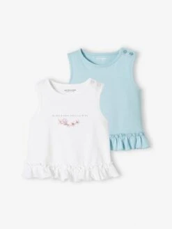 Lot De 2 Tee-shirts Bébé à Volants Bleu Ciel - Vertbaudet