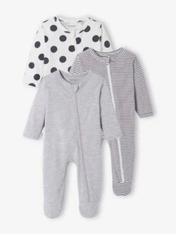 Lot De 3 Pyjamas Bébé En Jersey Ouverture Zippée BASICS Lot Moutarde - Vertbaudet