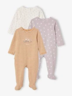 Lot De 3 Pyjamas En Coton Bébé Ouverture Dos Lot Ivoire - Vertbaudet