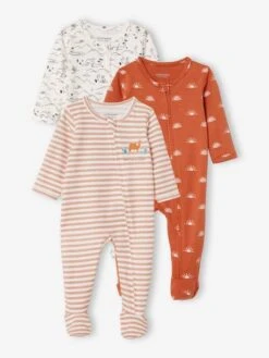 Lot De 3 Pyjamas En Coton Bébé Ouverture Zippée Lot Ivoire - Vertbaudet